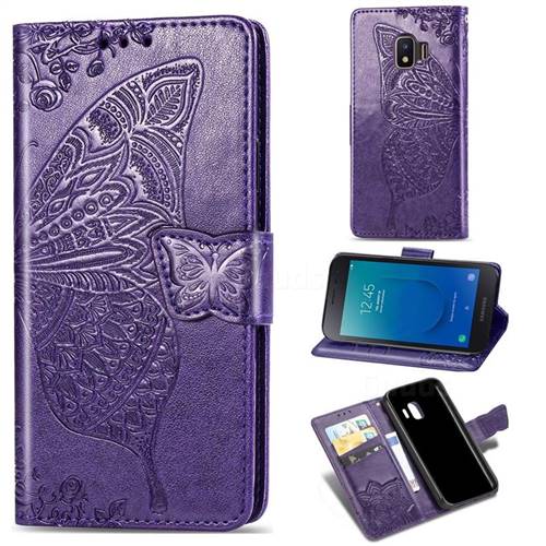 Embossing Mandala Flower Butterfly Leather Wallet Case for Samsung Galaxy J2 Core - Dark Purple