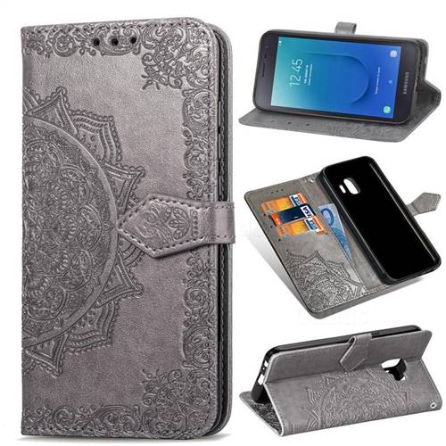 Embossing Imprint Mandala Flower Leather Wallet Case for Samsung Galaxy J2 Core - Gray