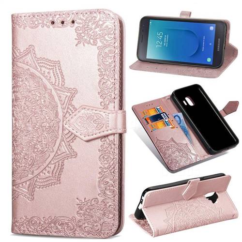 Embossing Imprint Mandala Flower Leather Wallet Case for Samsung Galaxy J2 Core - Rose Gold