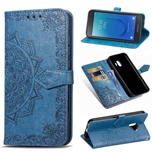 Embossing Imprint Mandala Flower Leather Wallet Case for Samsung Galaxy J2 Core - Blue