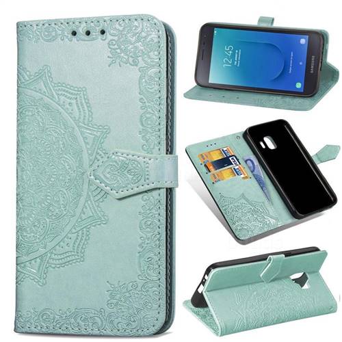 Embossing Imprint Mandala Flower Leather Wallet Case for Samsung Galaxy J2 Core - Green
