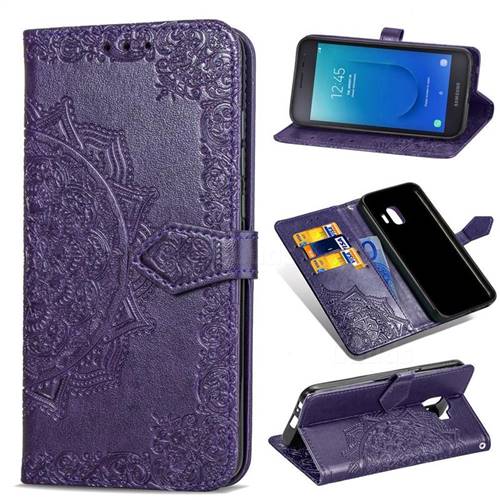 Embossing Imprint Mandala Flower Leather Wallet Case for Samsung Galaxy J2 Core - Purple