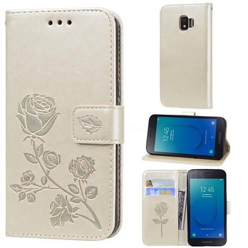 Embossing Rose Flower Leather Wallet Case for Samsung Galaxy J2 Core - Golden