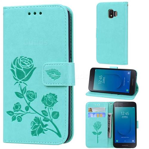 Embossing Rose Flower Leather Wallet Case for Samsung Galaxy J2 Core - Green