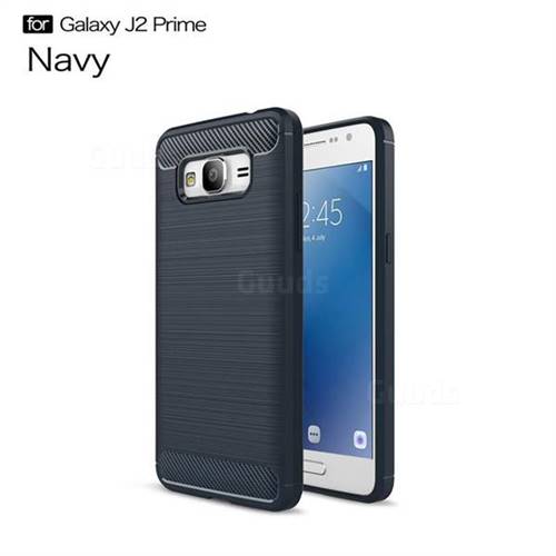 Luxury Carbon Fiber Brushed Wire Drawing Silicone TPU Back Cover for Samsung Galaxy J2 Prime G532 (Navy)
