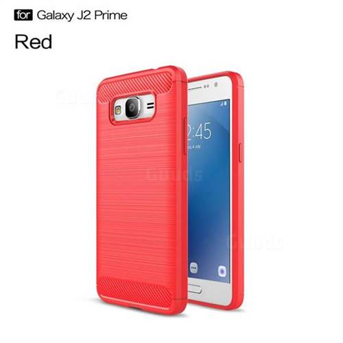 Luxury Carbon Fiber Brushed Wire Drawing Silicone TPU Back Cover for Samsung Galaxy J2 Prime G532 (Red)