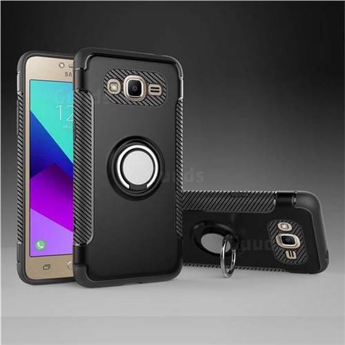 Armor Anti Drop Carbon PC + Silicon Invisible Ring Holder Phone Case for Samsung Galaxy J2 Prime G532 - Black