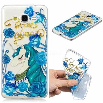 Blue Flower Unicorn Clear Varnish Soft Phone Back Cover for Samsung Galaxy J2 Prime G532