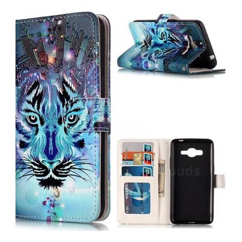 Ice Wolf 3D Relief Oil PU Leather Wallet Case for Samsung Galaxy J2 Prime G532