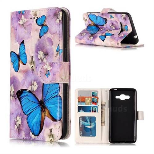 Purple Flowers Butterfly 3D Relief Oil PU Leather Wallet Case for Samsung Galaxy J2 Prime G532