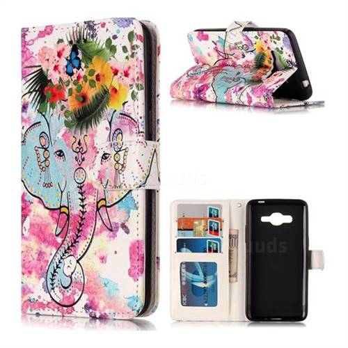 Flower Elephant 3D Relief Oil PU Leather Wallet Case for Samsung Galaxy J2 Prime G532