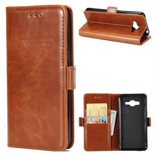 Luxury Crazy Horse PU Leather Wallet Case for Samsung Galaxy J2 Prime G532 - Brown