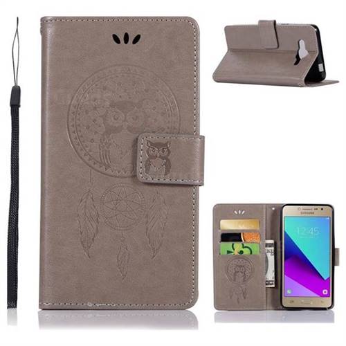 Intricate Embossing Owl Campanula Leather Wallet Case for Samsung Galaxy J2 Prime G532 - Grey
