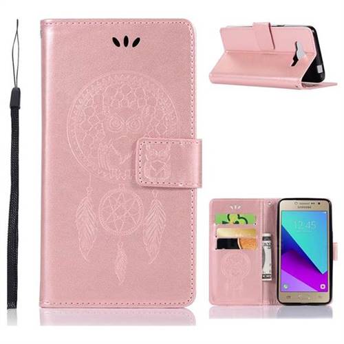 Intricate Embossing Owl Campanula Leather Wallet Case for Samsung Galaxy J2 Prime G532 - Rose Gold