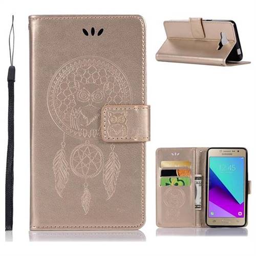 Intricate Embossing Owl Campanula Leather Wallet Case for Samsung Galaxy J2 Prime G532 - Champagne
