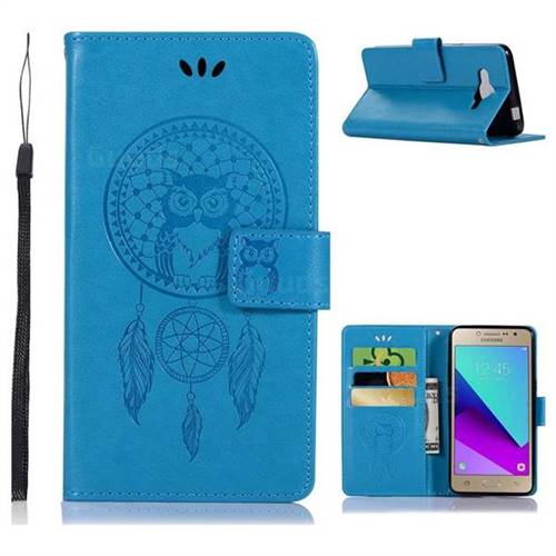 Intricate Embossing Owl Campanula Leather Wallet Case for Samsung Galaxy J2 Prime G532 - Blue