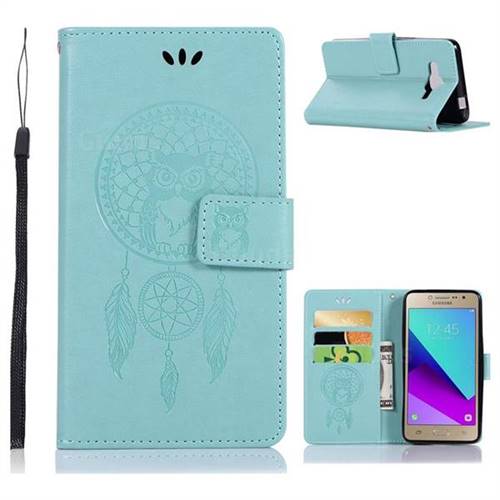 Intricate Embossing Owl Campanula Leather Wallet Case for Samsung Galaxy J2 Prime G532 - Green