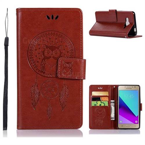 Intricate Embossing Owl Campanula Leather Wallet Case for Samsung Galaxy J2 Prime G532 - Brown