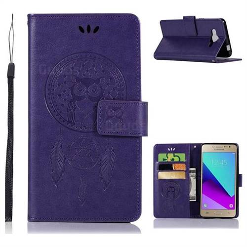 Intricate Embossing Owl Campanula Leather Wallet Case for Samsung Galaxy J2 Prime G532 - Purple