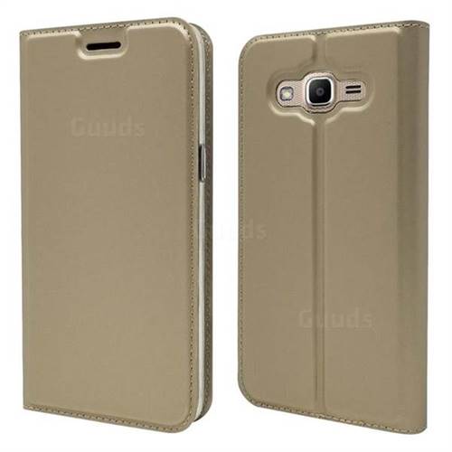 Ultra Slim Card Magnetic Automatic Suction Leather Wallet Case for Samsung Galaxy J2 Prime G532 - Champagne
