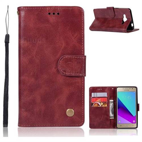 Luxury Retro Leather Wallet Case for Samsung Galaxy J2 Prime G532 - Wine Red