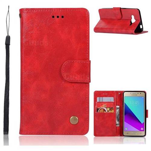 Luxury Retro Leather Wallet Case for Samsung Galaxy J2 Prime G532 - Red