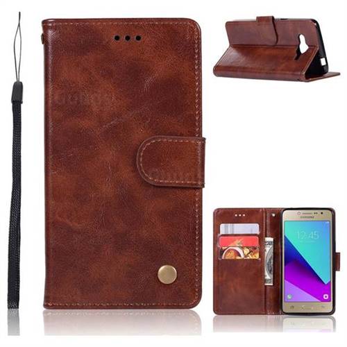 Luxury Retro Leather Wallet Case for Samsung Galaxy J2 Prime G532 - Brown