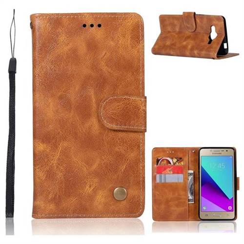 Luxury Retro Leather Wallet Case for Samsung Galaxy J2 Prime G532 - Golden