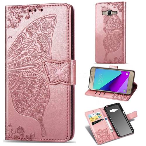 Embossing Mandala Flower Butterfly Leather Wallet Case for Samsung Galaxy J2 Prime G532 - Rose Gold