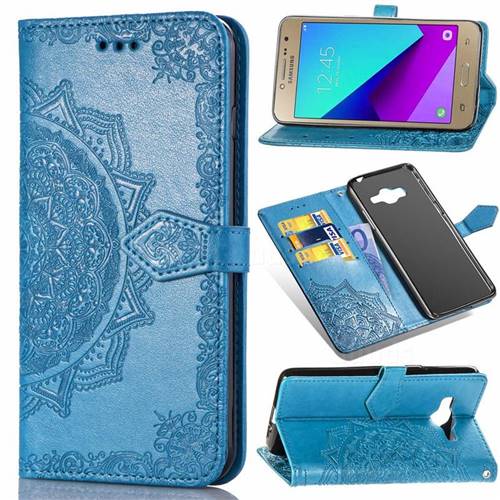 Embossing Imprint Mandala Flower Leather Wallet Case for Samsung Galaxy J2 Prime G532 - Blue