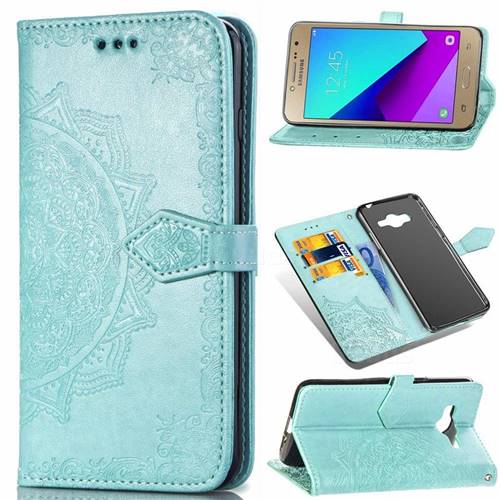 Embossing Imprint Mandala Flower Leather Wallet Case for Samsung Galaxy J2 Prime G532 - Green
