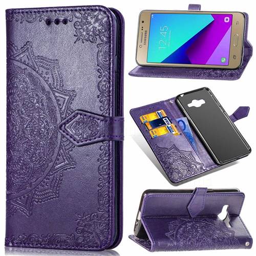 Embossing Imprint Mandala Flower Leather Wallet Case for Samsung Galaxy J2 Prime G532 - Purple