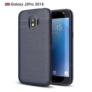Luxury Auto Focus Litchi Texture Silicone TPU Back Cover for Samsung Galaxy J2 Pro (2018) - Dark Blue