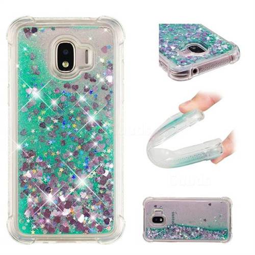 Dynamic Liquid Glitter Sand Quicksand TPU Case for Samsung Galaxy J2 Pro (2018) - Green Love Heart
