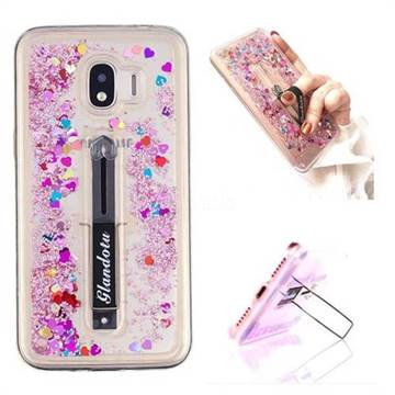 Concealed Ring Holder Stand Glitter Quicksand Dynamic Liquid Phone Case for Samsung Galaxy J2 Pro (2018) - Rose