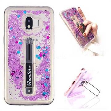 Concealed Ring Holder Stand Glitter Quicksand Dynamic Liquid Phone Case for Samsung Galaxy J2 Pro (2018) - Purple
