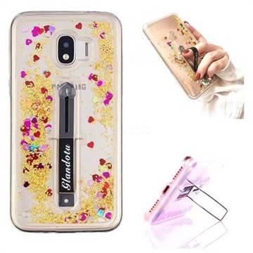 Concealed Ring Holder Stand Glitter Quicksand Dynamic Liquid Phone Case for Samsung Galaxy J2 Pro (2018) - Golden