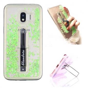 Concealed Ring Holder Stand Glitter Quicksand Dynamic Liquid Phone Case for Samsung Galaxy J2 Pro (2018) - Green