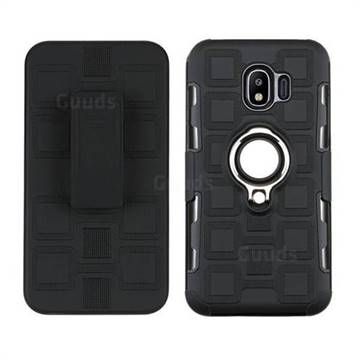 3 in 1 PC + Silicone Leather Phone Case for Samsung Galaxy J2 Pro (2018) - Black