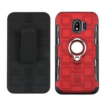 3 in 1 PC + Silicone Leather Phone Case for Samsung Galaxy J2 Pro (2018) - Red