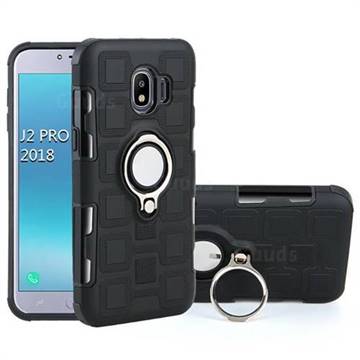 Ice Cube Shockproof PC + Silicon Invisible Ring Holder Phone Case for Samsung Galaxy J2 Pro (2018) - Black