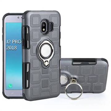 Ice Cube Shockproof PC + Silicon Invisible Ring Holder Phone Case for Samsung Galaxy J2 Pro (2018) - Gray