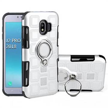 Ice Cube Shockproof PC + Silicon Invisible Ring Holder Phone Case for Samsung Galaxy J2 Pro (2018) - Silver