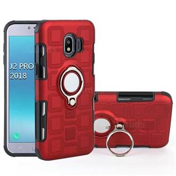 Ice Cube Shockproof PC + Silicon Invisible Ring Holder Phone Case for Samsung Galaxy J2 Pro (2018) - Red