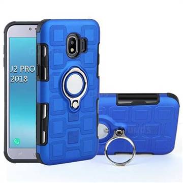 Ice Cube Shockproof PC + Silicon Invisible Ring Holder Phone Case for Samsung Galaxy J2 Pro (2018) - Dark Blue