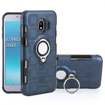 Ice Cube Shockproof PC + Silicon Invisible Ring Holder Phone Case for Samsung Galaxy J2 Pro (2018) - Royal Blue