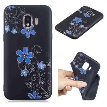 Little Blue Flowers 3D Embossed Relief Black TPU Cell Phone Back Cover for Samsung Galaxy J2 Pro (2018)