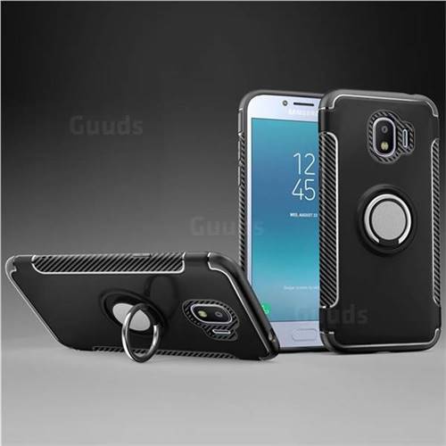Armor Anti Drop Carbon PC + Silicon Invisible Ring Holder Phone Case for Samsung Galaxy J2 Pro (2018) - Black