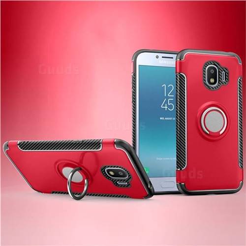 Armor Anti Drop Carbon PC + Silicon Invisible Ring Holder Phone Case for Samsung Galaxy J2 Pro (2018) - Red