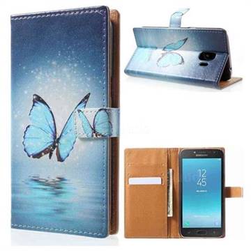 Sea Blue Butterfly Leather Wallet Case for Samsung Galaxy J2 Pro (2018)